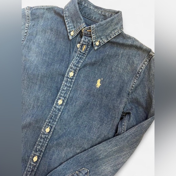 Ralph Lauren Blue Denim Button-Front Shirt Dress - Picture 3 of 6